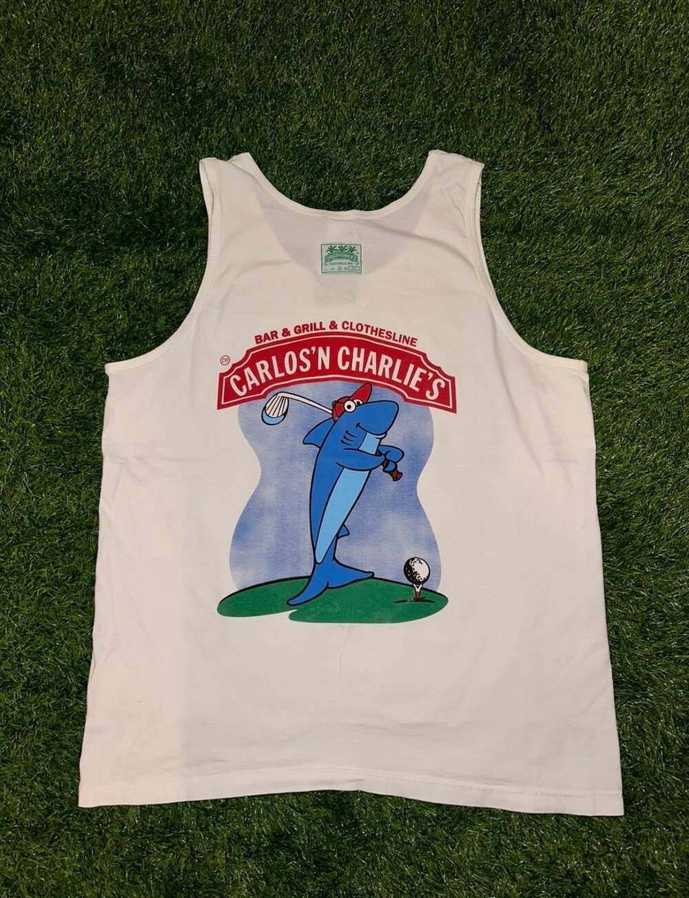 Vintage Carlos N Charlie's Manzanillo Golf Shark White Tank Top XL